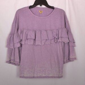 True Craft Blouse Ruffle Detail Lavender 3/4 sleeve Scoop Neck Size Large